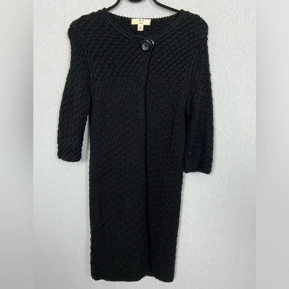 EQ IQ 100% Wool Classic 3/4 Sleeve Duster Knit Cardigan Sz S